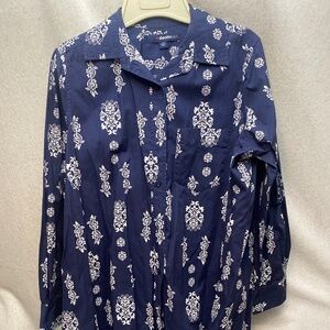 Navy and White Blouse